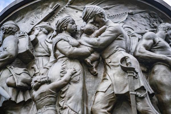 Detail of a confederate memorial in Arlington National Cemetery. A key part of the sculpture shows the “faithful mammy” taking care of the “master’s” baby.