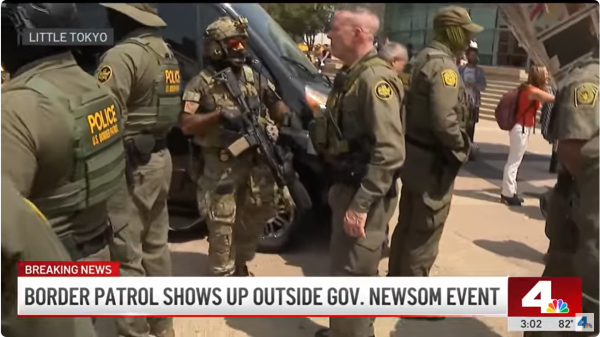 Border patrol agents outside Governor Newsom press conference