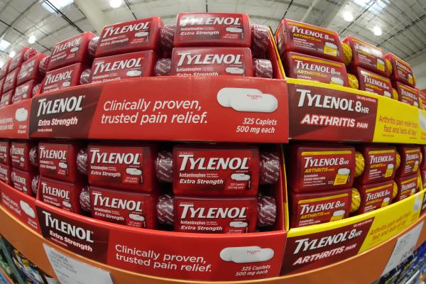 Tylenol display that says "clinically proven" at a Cosco Warehouse, Pittsburgh, January 2023.