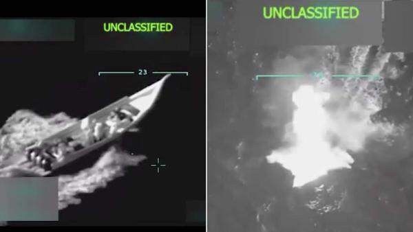 Screengrab of Truth-Press video of Venezuelan boat and bombing of boat, September 2, 2025.