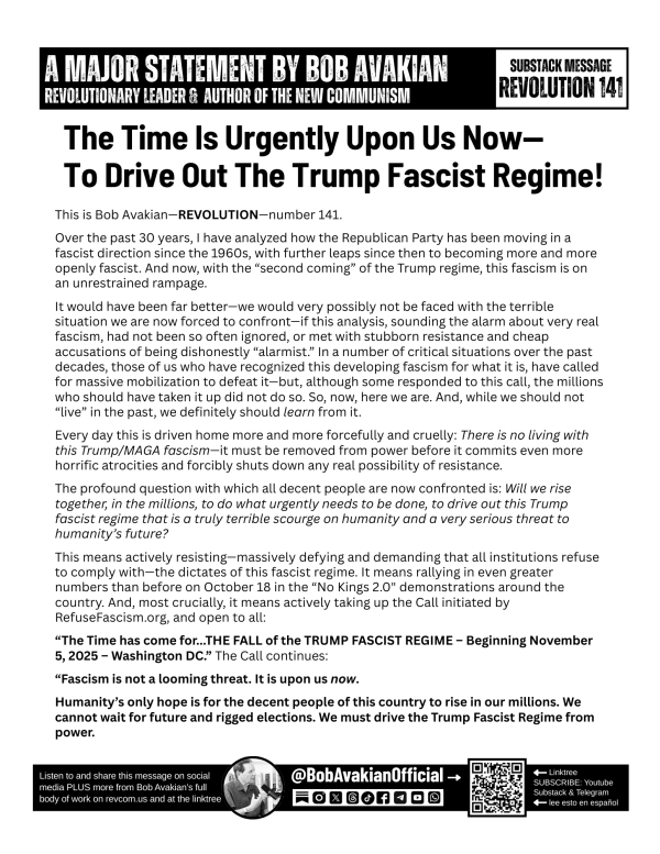 Bob Avakian Official Revolution #141 front English letter