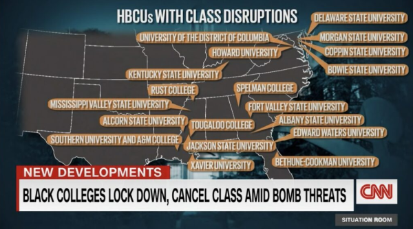 CNN graphic map with names of HBCU who are on lockdown September 2025.