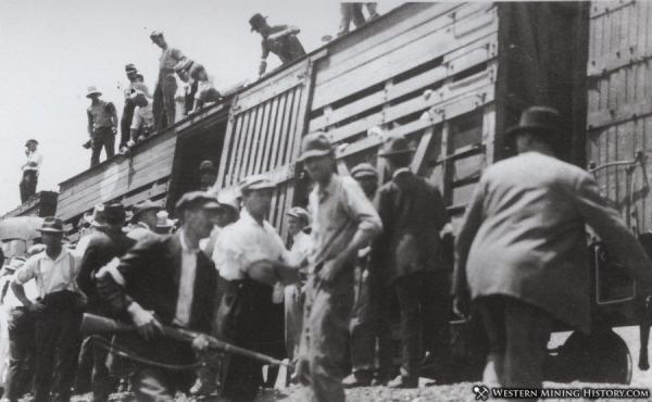 The Sheriff loading 1200 I.W.W. on cars for deportation from Bisbee, Arizona, July 1917.