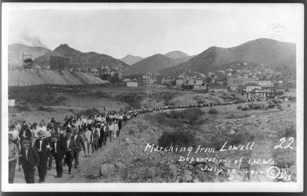 Miners on strike marching from Lowell, Arizona, July 12, 1917.