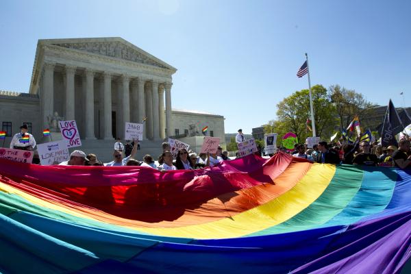 Demonstrators outside Supreme Court, Washington, DC, April 2015.