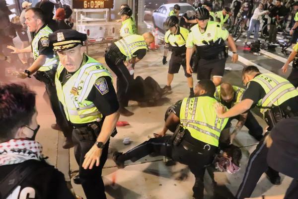 Police arrest anti-Gaza genocide protesters in Boston, October 7, 2025. 