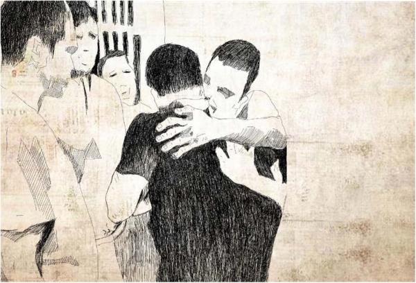 Prisoners say goodbye to a fellow inmate being transferred for execution. 