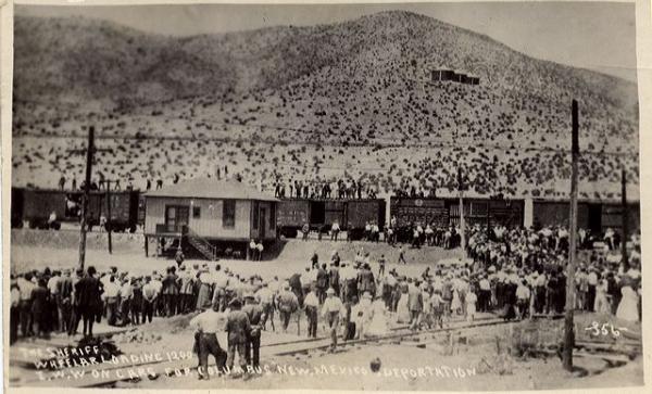 The Sheriff loading 1200 I.W.W. on cars for deportation from Bisbee, Arizona, July 1917.