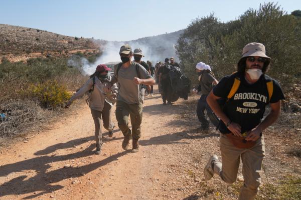 The Israeli army uses tear gas to disperse Palestinians from harvesting their olives, October 28, 2025.