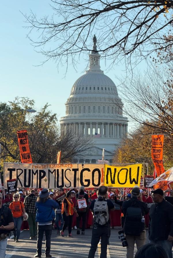 Refuse Fascism banner in front of the Capitol buiding.