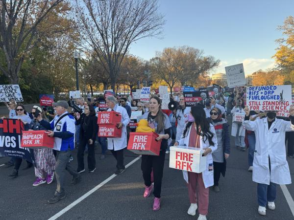 March for Health and Science  with signs "Fire RFK,"  Washington, DC, November 5, 2025.