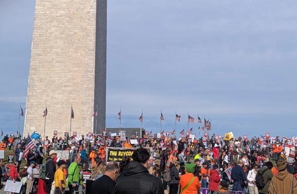 Trump Must Go Now crowd at Washington Monument, November 5, 2025.