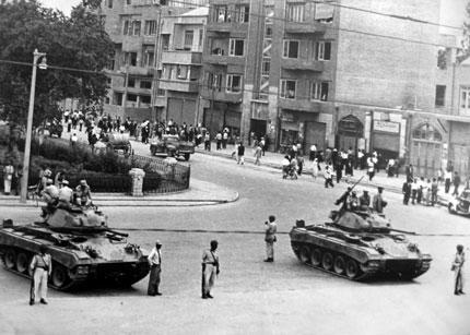 CIA sponsored coup against Iran premier Mohammed Mosaddeq. Pro-Shah troops in the streets of Tehran, 1953. 