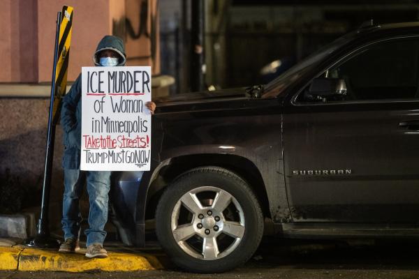 Protester's sign, Take to the streets, in Little Village, Chicago, January 7, 2026.