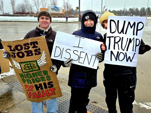 3 boys in Grand Rapids, Michigan at ICE Out protest.