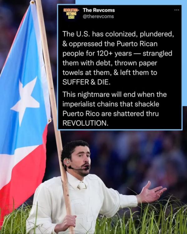 Cheers to Bad Bunny for bringing this conversation of self determination for #PuertoRico to one of the biggest cultural stage in the most powerful imperialist country.