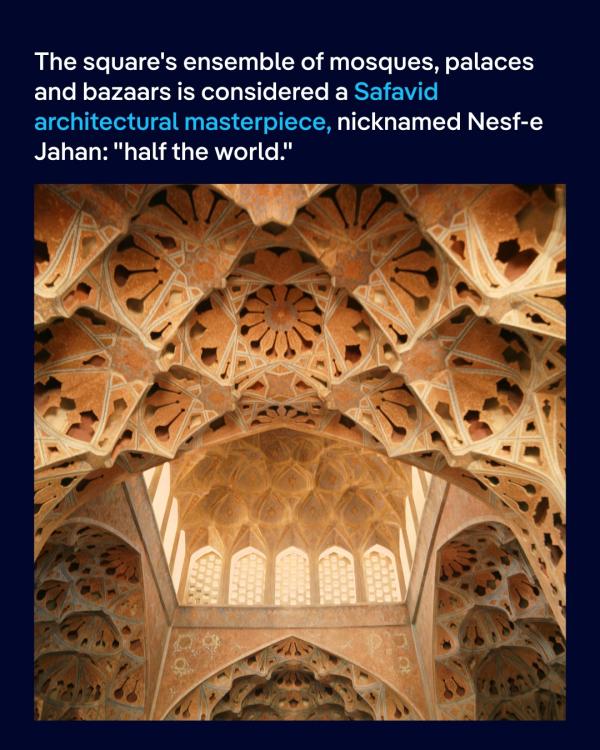 View of beautiful ceiling of Iranian mosque nicknamed Nesf-e-Jahan: "half the world"