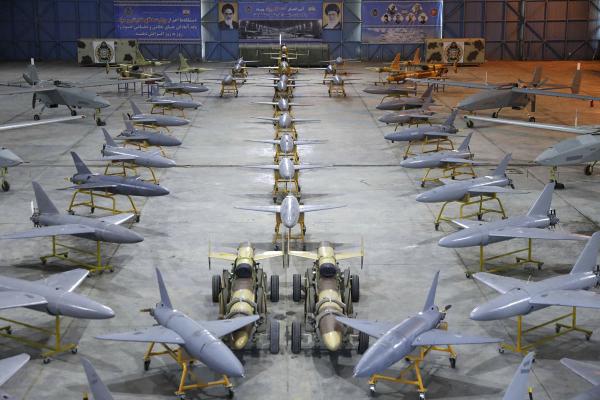 Iran-built drones lined up in undisclosed location in Iran.