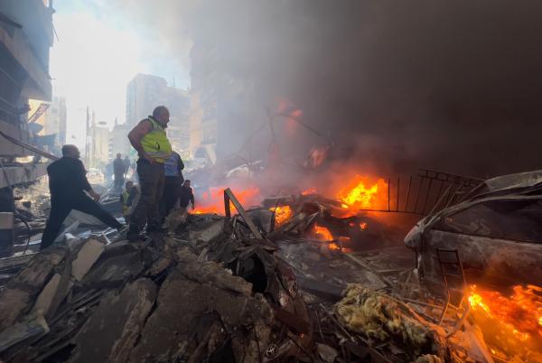 Rescuers at the site of an Israeli airstrike in central Beirut, Lebanon, April 8, 2026.