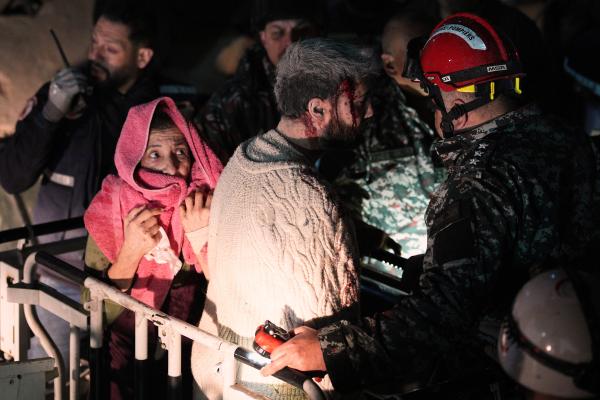 Lebanese man and woman rescued from a building that was bombed, April 8, 2026.