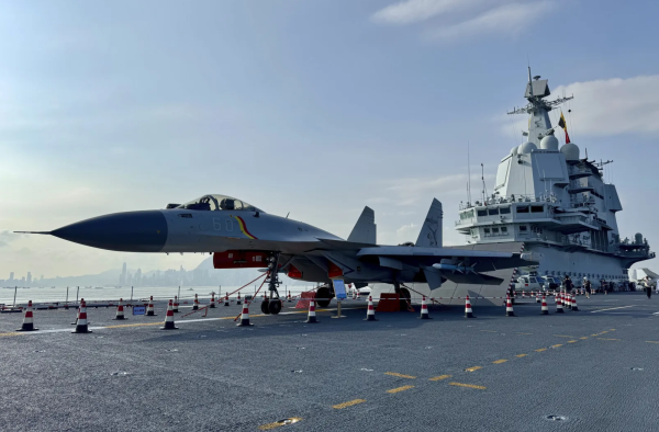 China's first domestically built aircraft carrier Shandong sails into Hong Kong for port call, July 3, 2025.