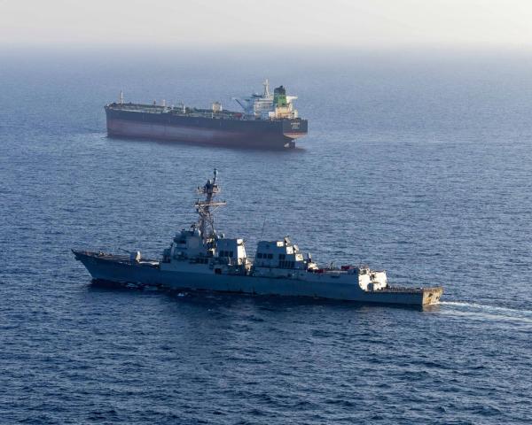 USS Rafael Peralta blockades and prevents passage of Iranian-flagged ship.