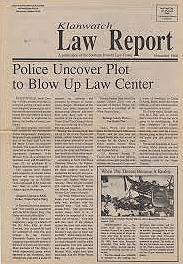 Headline of Law Report says "Police Uncover. Plan to Burn Law Center."