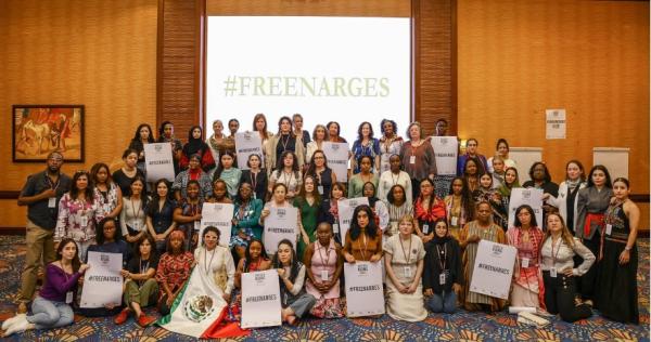 Women leaders, including Nobel Peace Prize laureates, raised the demand #FreeNarges in March 2026. 