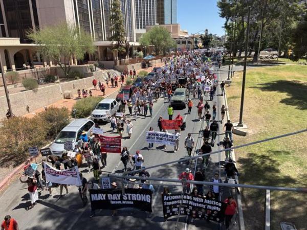 Overhead view of Tucson May Day march, May 1, 2026. 