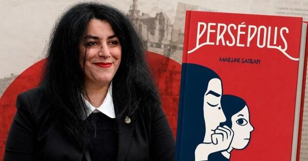 Marjane Satrapi with her graphic novel Persepolis