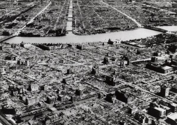 This aerial photo taken in March 9, 1945 shows the industrial section of Tokyo before the U.S. firebombing on March 10, 1945.