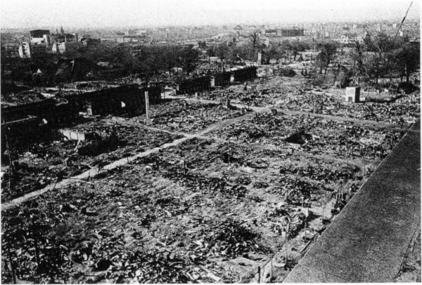 One of Tokyo's oldest shopping districts destroyed by U.S. firebombing, March 10, 1945.