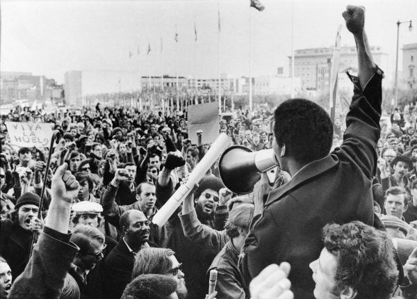A Black Students Union leader at San Francisco State College in December 1968, part of the student strike for Black studies program.