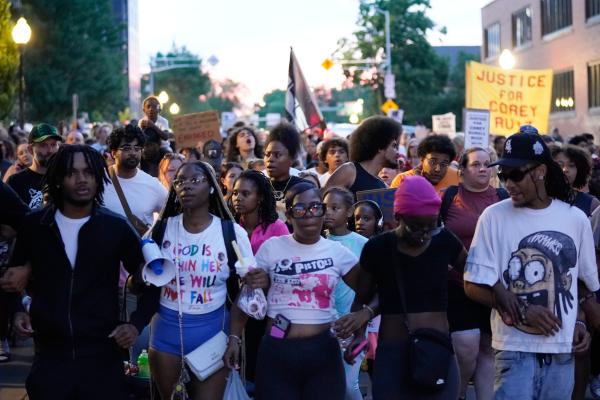 Hundreds of marchers protest police murder of Corey Ruiz, Madison, Wisconsin, July 23, 2026.