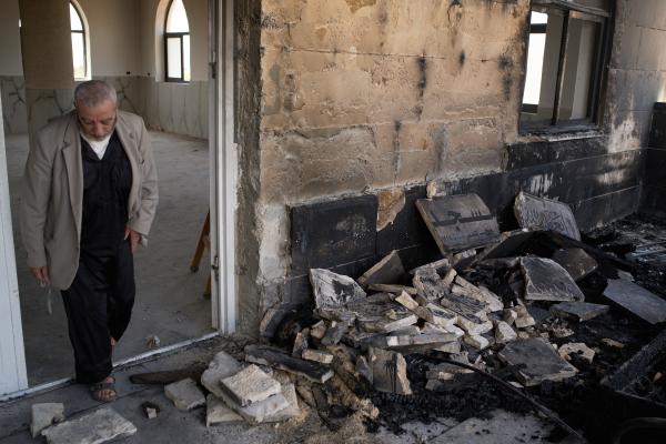 In the West Bank, a mosque that was burned by Israeli settlers, July 26, 2026.