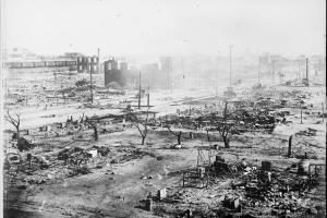 Ruins after racist riot in Tulsa, OK 1921