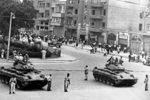 CIA sponsored coup against Iran premier Mohammed Mosaddeq. Pro-Shah troops in the streets of Tehran, 1953. 