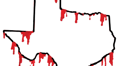Bloody hanger in shape of state of Texas.
