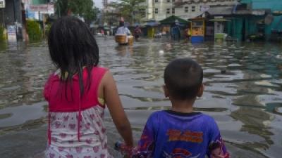 Children in flooded street