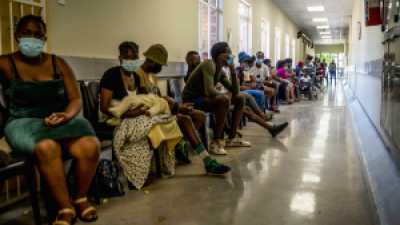 At a hospital in South Africa, people wait to get vaccinated, December 1, 2021.