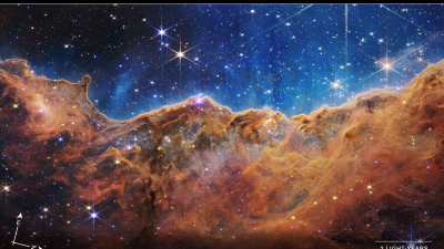 Cosmic Cliffs (resembles jagged peaks): It is actually a young, star-forming region in the Carina Nebula.