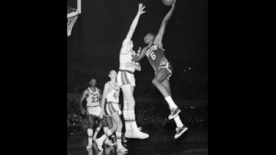 Bill Russell, Boston Celtics, shooting against Los Angeles Lakers