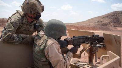 U.S. Army soldier training a soldier in Djibouti, a small country on the northeast coast of Africa, on October 28, 2020.