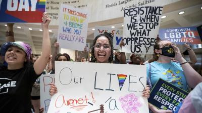 LGBT rights protesters in the Florida State Capitol