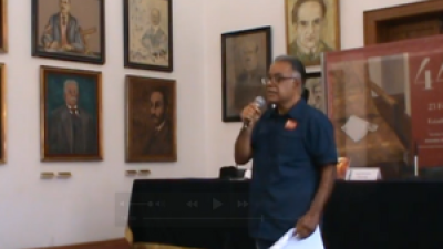 Ángel Sandoval, from the Revolution Movement, presenting Bob Avakian’s work at the International Book Fair-Palacio de Minería, Mexico City, March 5, 2023.