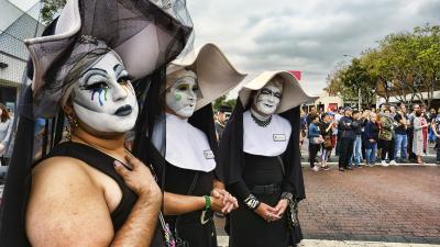 The Dodgers re-invited the Sisters of Perpetual Indulgence, shown here at a gay Pride parade in West Hollywood, California, June 12, 2016, 