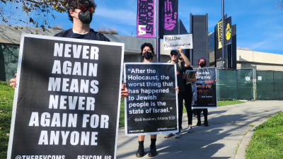 Revcoms at the Holocaust Museum, LA, on International Holocaust Remembrance Day.