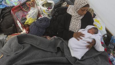 Displaced by Israeli air and ground offensive, this new Palestinian mother confronts the need for basic necessities, January 14, 2024.