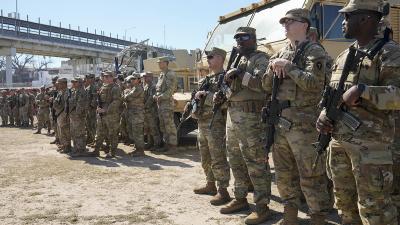 National Guard at Texas-Shelby Park Press Conference February 4, 2024.