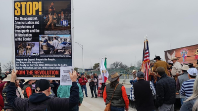 Revcoms at a rally in Eagle Pass, Texas, February 2, 2024.